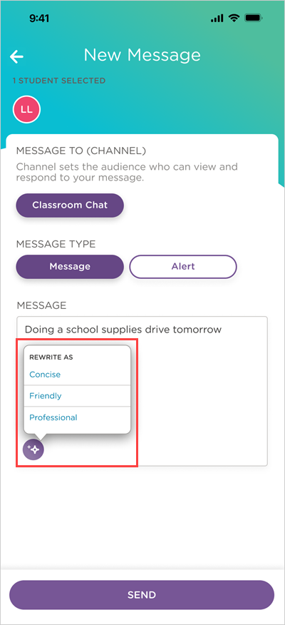 teacher message window